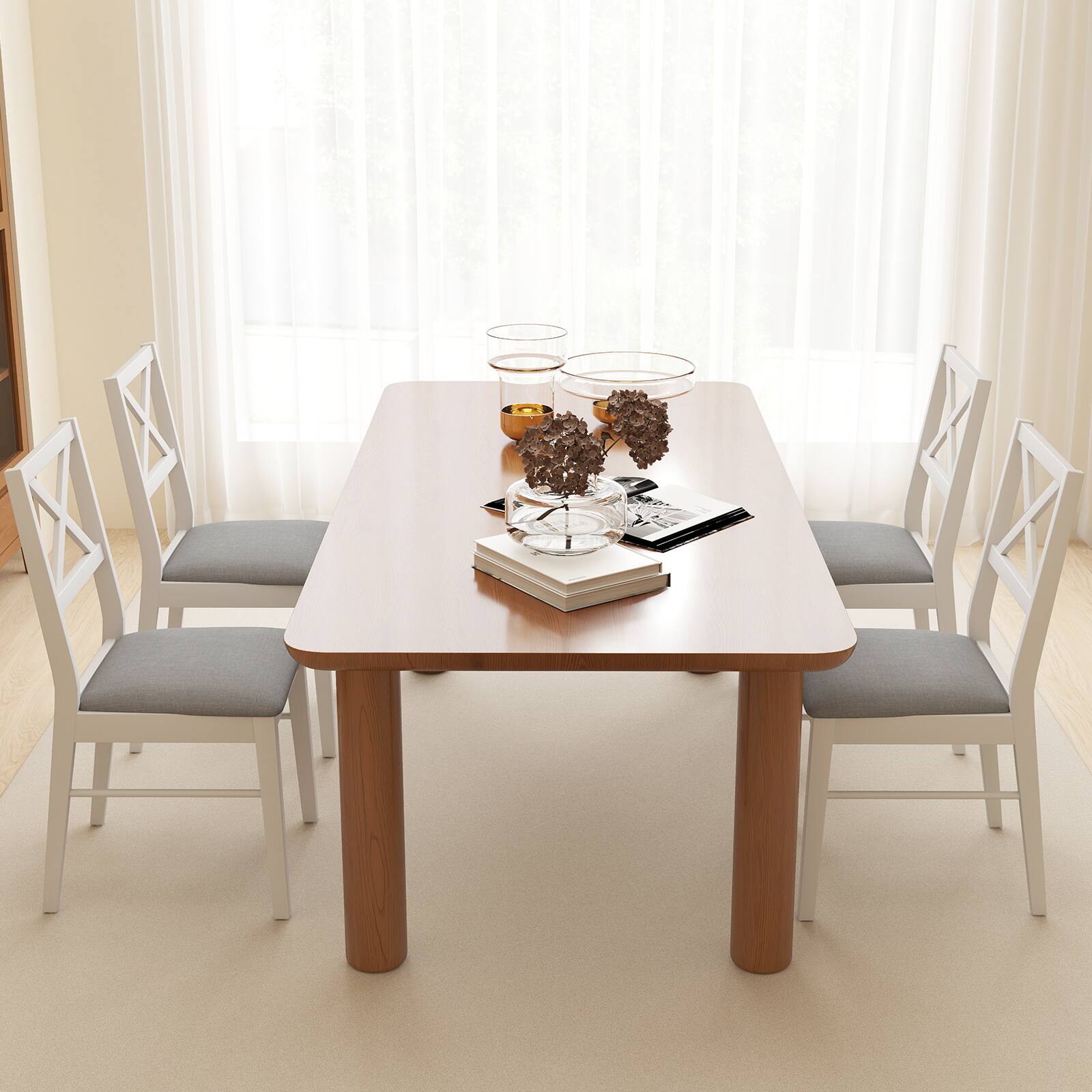 Alt View 8. Gymax - Gymax Dining Chairs Set of 2 Upholstered Kitchen Side Chairs w/ Rubber Wood Frame White & Grey - White, Grey.