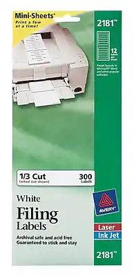 Avery - Mini-Sheets Laser/Inkjet File Folder Labels, 2/3" x 3-7/16", 300 Labels/Pack - White