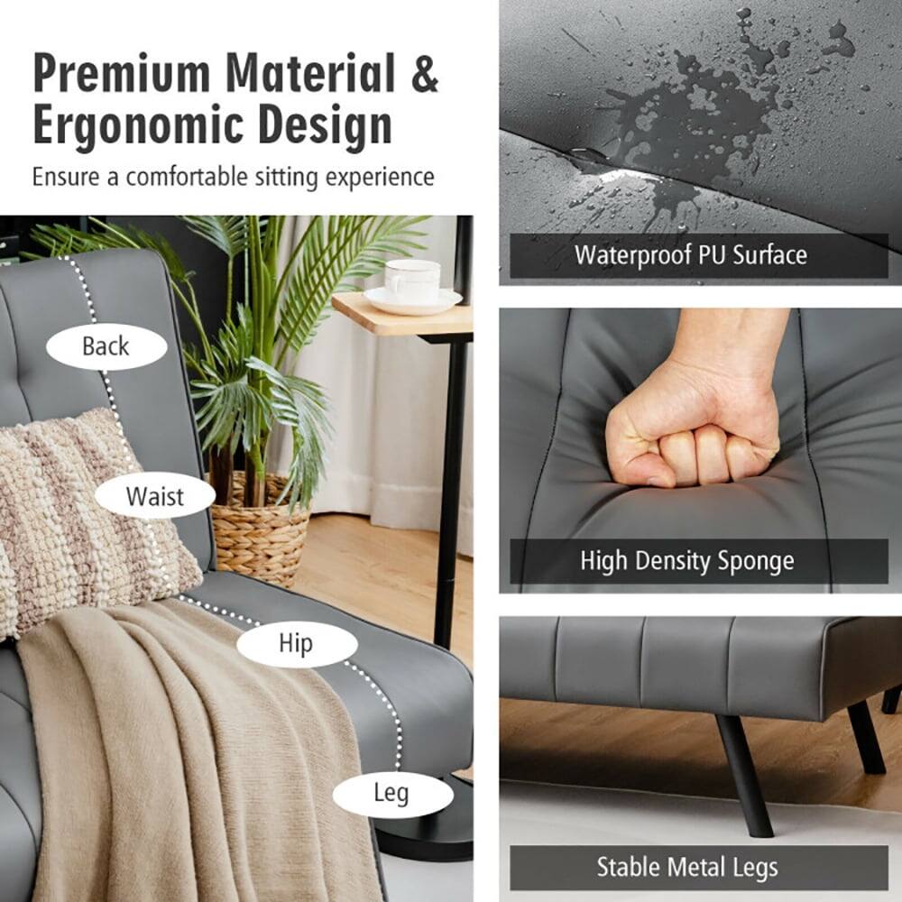 Premium Material & Ergonomic Design  
Ensure a comfortable sitting experience  

- Waterproof PU Surface  
- High Density Sponge  
- Stable Metal Legs  

Back  
Waist  
Hip  
Leg