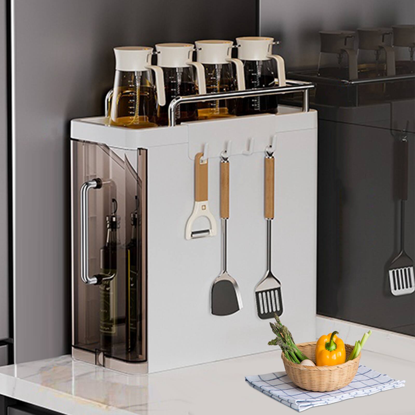 Front. GARVEE - Multifunctional Spice Rack, Household Flip Storage Cabinet, Drawer-Type Spice Storage Rack, 2 layers - White.