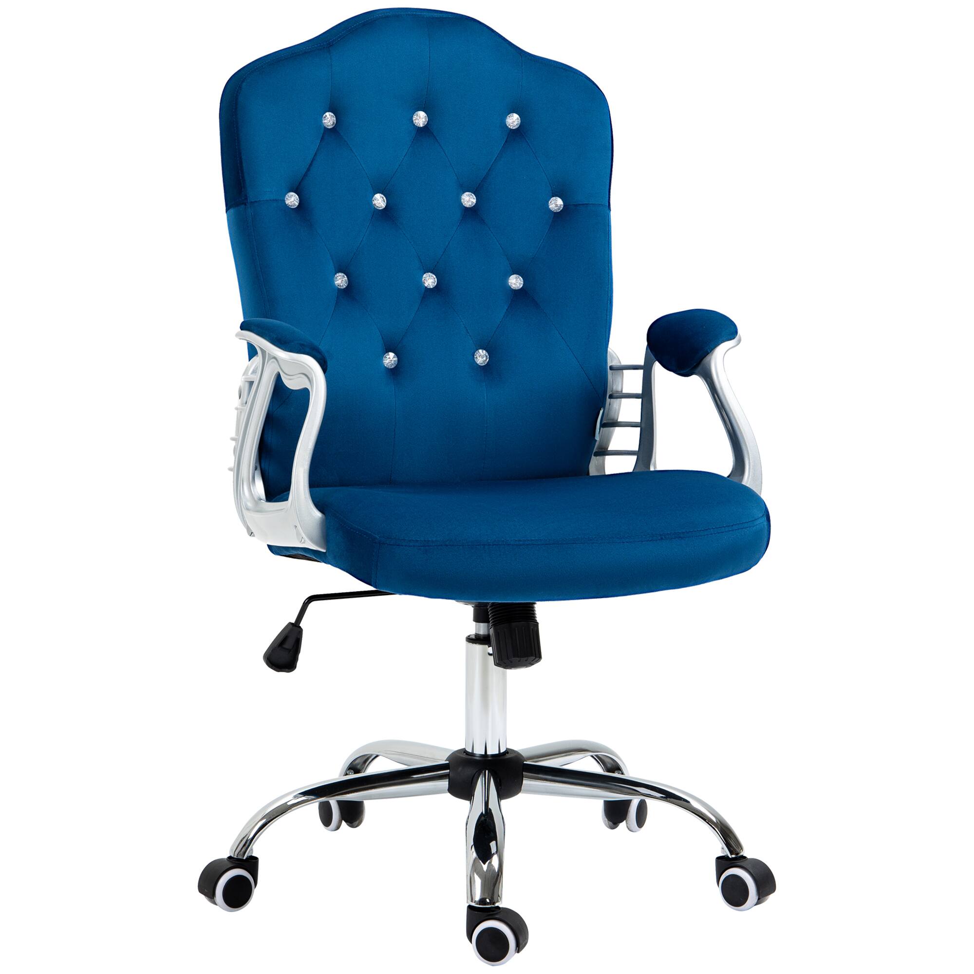 Left. APRILSOUL - Velvet Computer Chair Button Tufted Desk Chair with Swivel Wheels Adjustable Height and Tilt Function Blue - Blue.