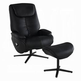 Manhattan Lane - Nita Swivel Accent Chair with Ottoman, Plush Top Grain Leather - Black