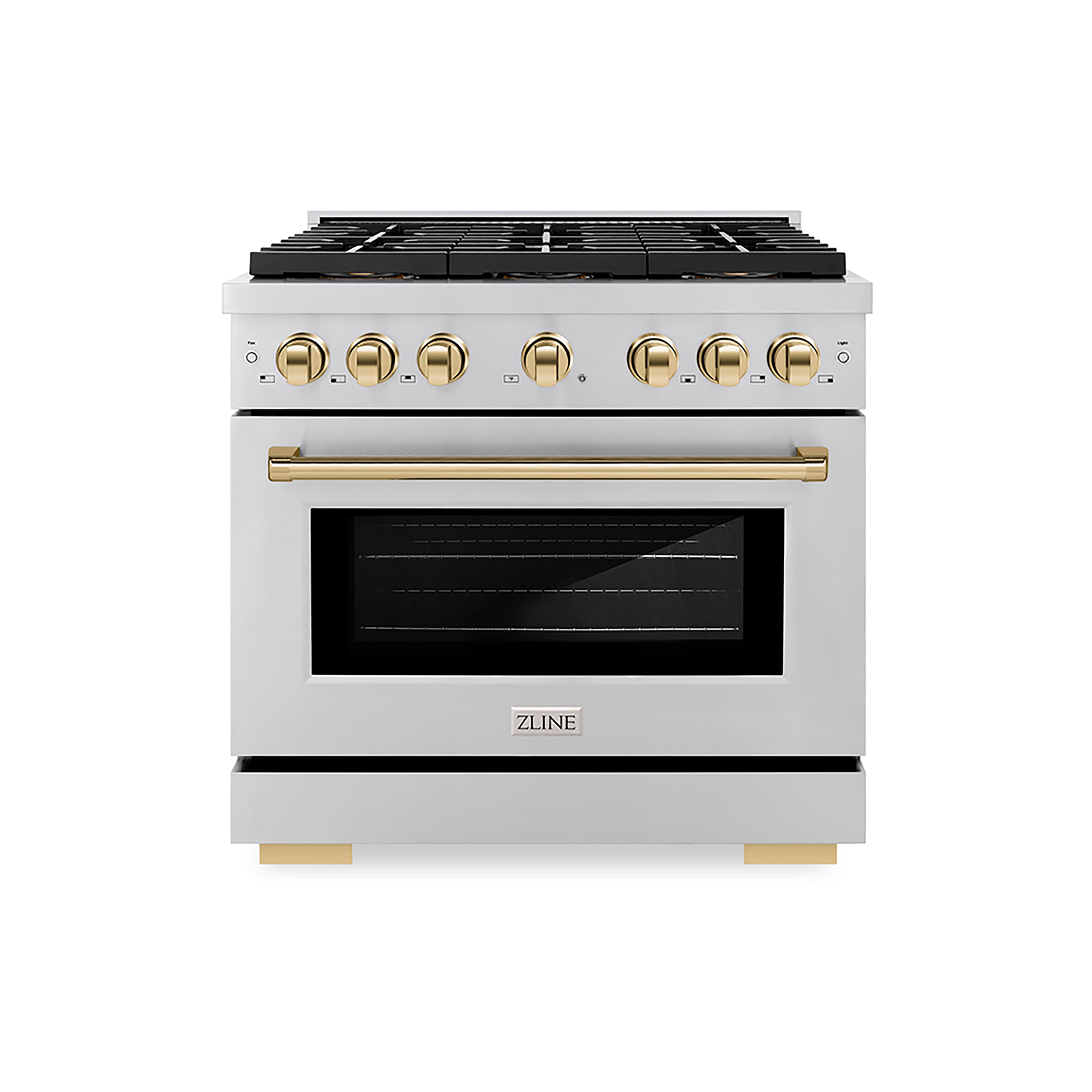 ZLINE - Autograph 36 in. Paramount Gas Range with 6 Burner DuoPro Cooktop & Polished Gold Accents (PSGRZ-36-G) - Stainless Steel