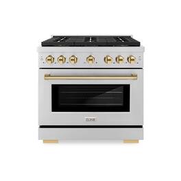 ZLINE - Autograph 36 in. Paramount Gas Range with 6 Burner DuoPro Cooktop & Polished Gold Accents (PSGRZ-36-G) - Stainless Steel