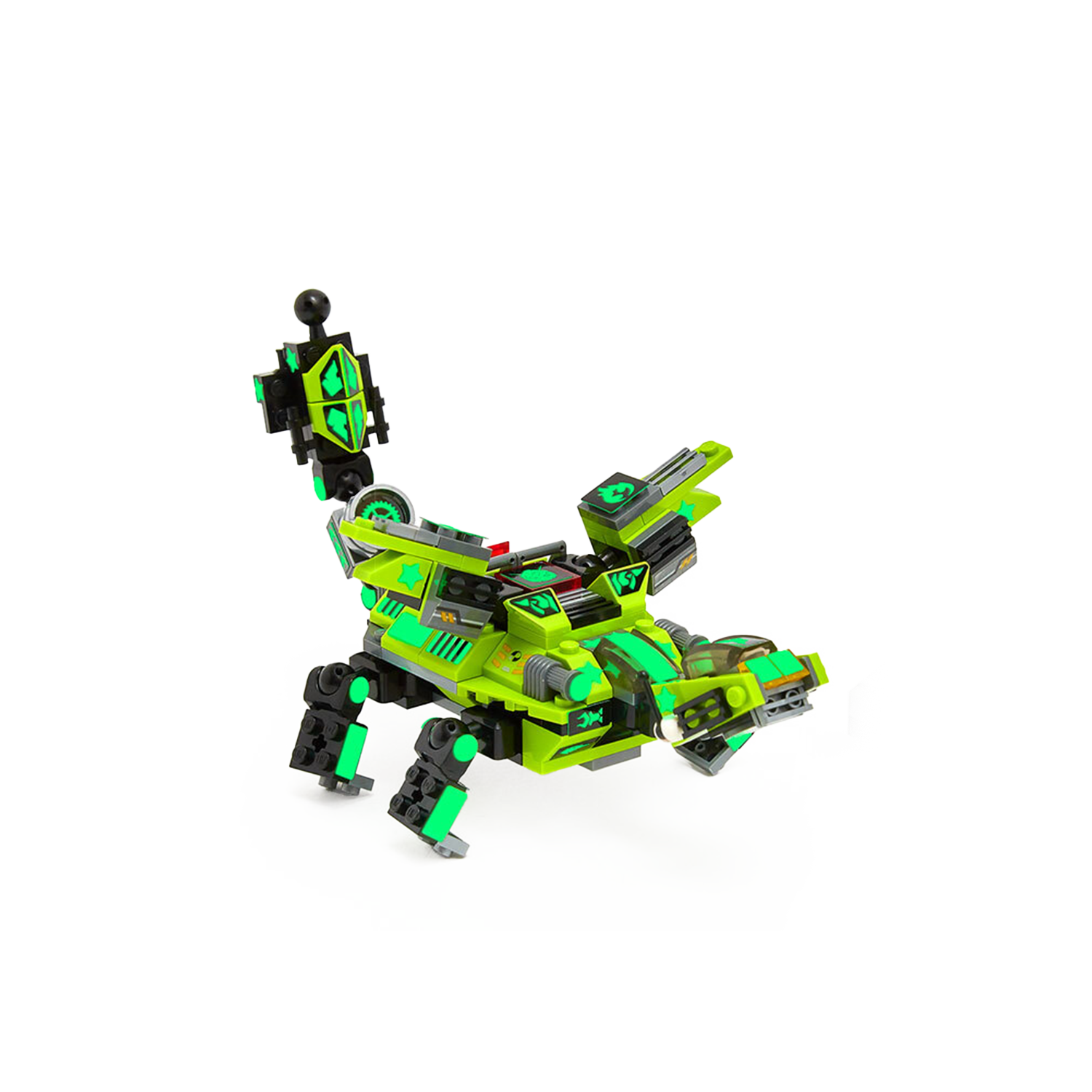 Back. JitteryGit - Robotryx Cliffsling 3-in-1 Robot Building Set – 238-Piece Green Construction Warrior with Crane Hooks & Antennas.