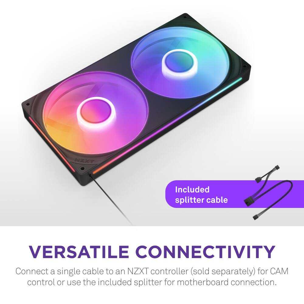 Versatile Connectivity: Connect a single cable to an NZXT controller (sold separately) for CA control or use the included splitter for motherboard connection.