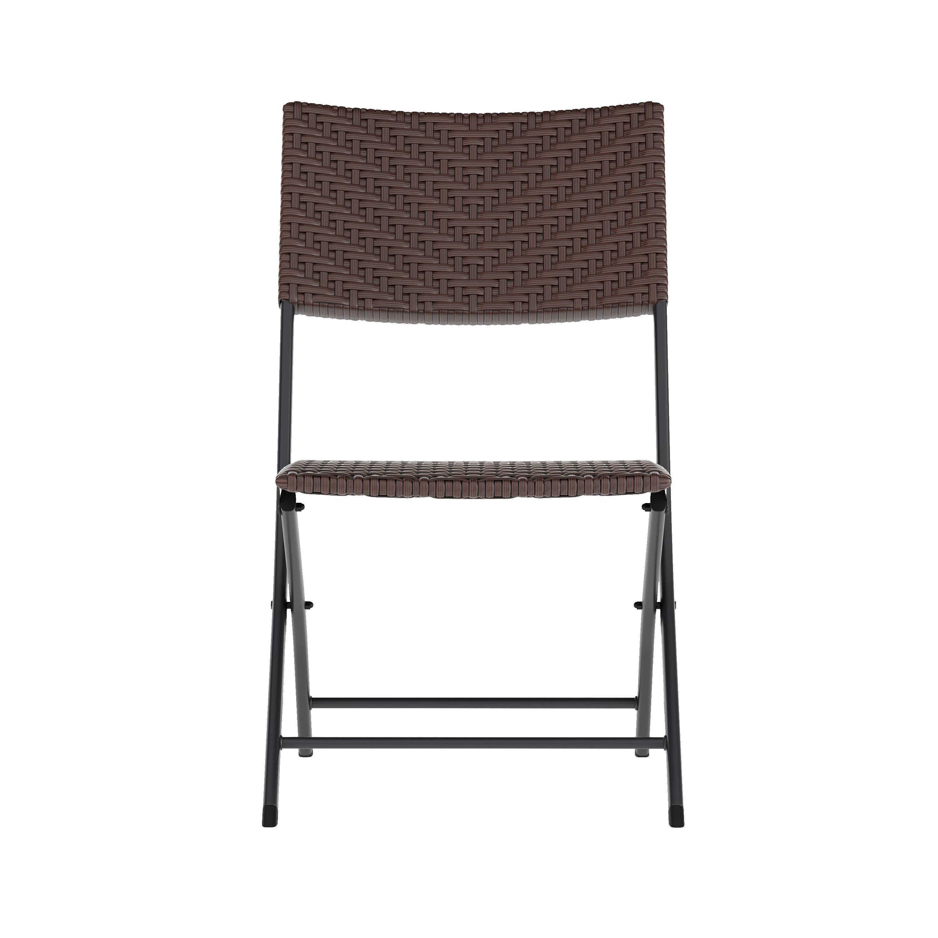 Alt View 9. Emma + Oliver - Ciel Three Piece Folding Bistro Set in PE Rattan with Metal Frames for Indoor and Outdoor Use - Brown.