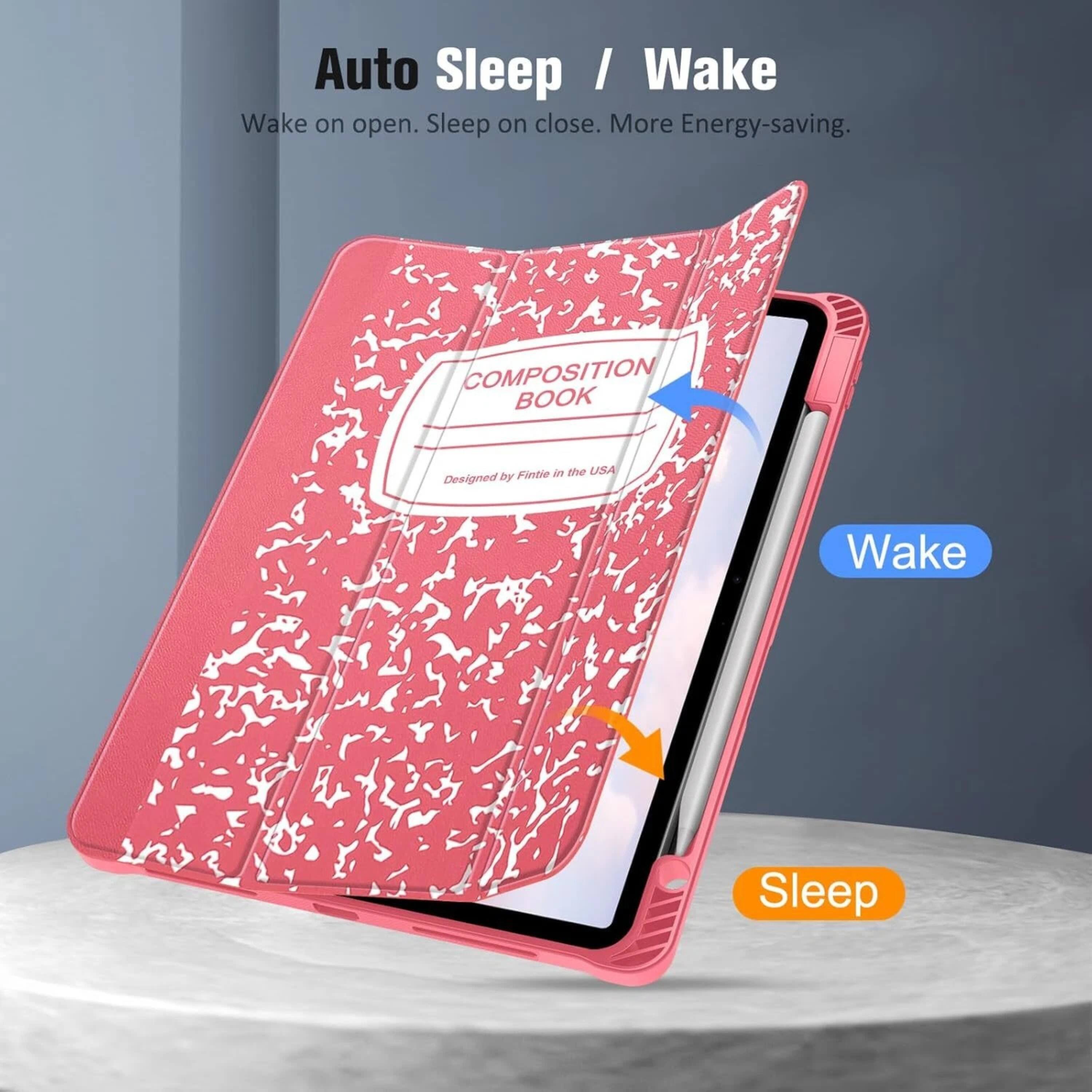 Auto Sleep / Wake  
Wake on open. Sleep on close. More Energy-saving.  

COMPOSITION BOOK  
Designed by Fintie in the USA