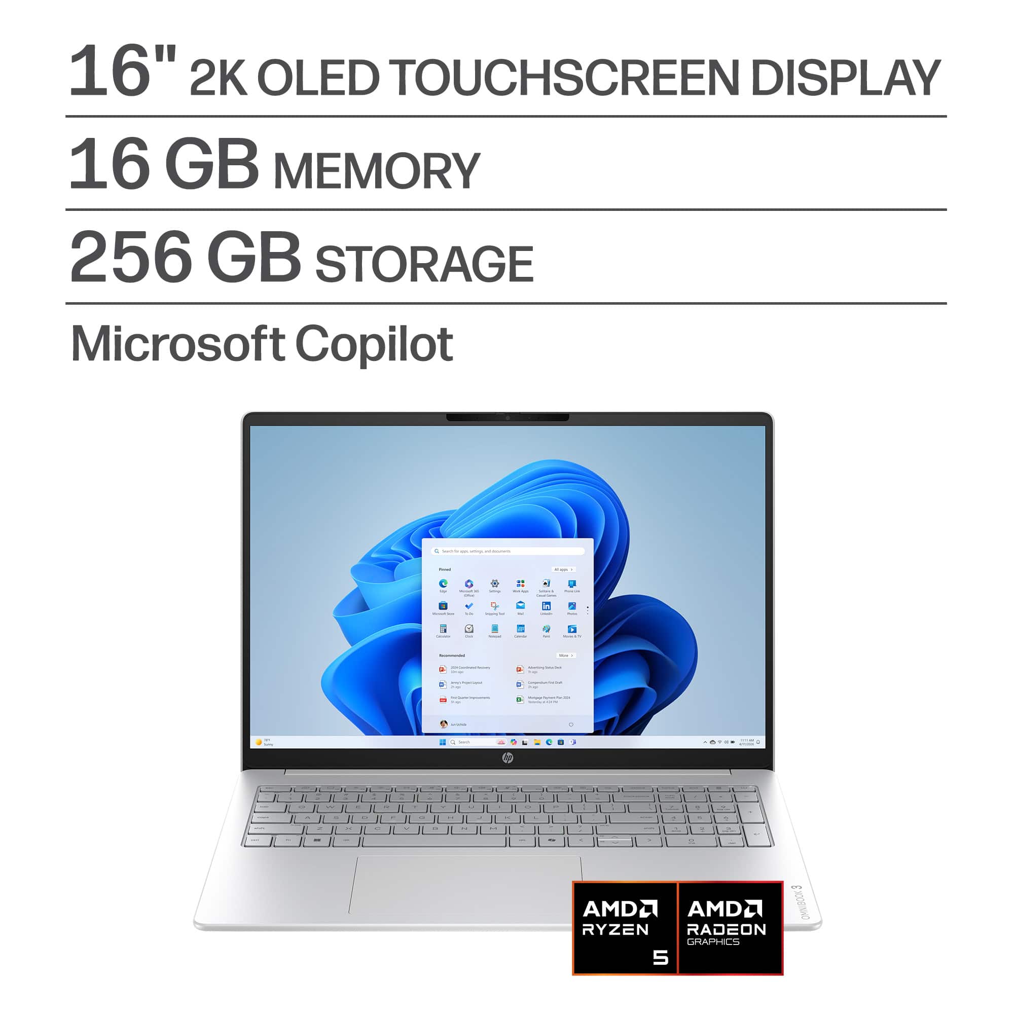 "HP - OmniBook 3 - 16"" 2K Touchscreen Laptop - AMD Ryzen 5 - 16GB Memory - 256GB SSD - Glacier Silver" price history on PriceWatchPro