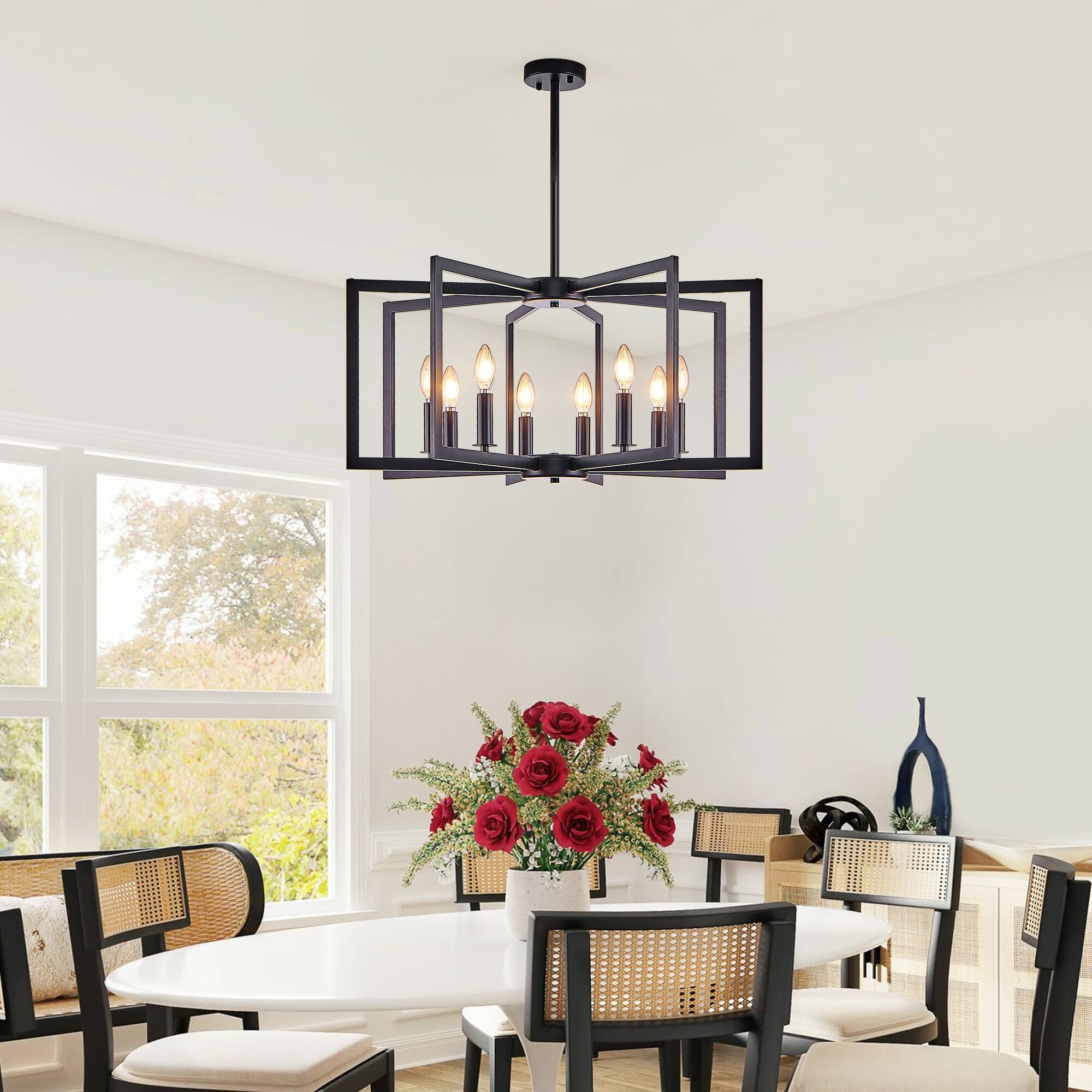 Angle. APRILSOUL - 27 Inch Modern Black Geometric 8-Light Chandelier Industrial Metal Pendant Light Fixture Bulb Not Included.