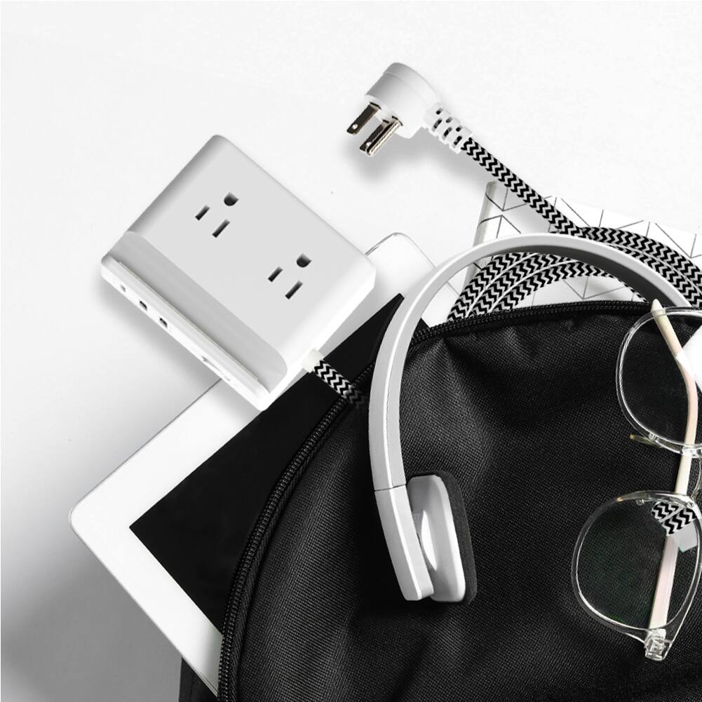 Alt View 6. Fosmon - [ETL Listed] Electrical Outlet Extender Multi Plug Wall Outlet(2-Outlet), with USB Ports 5FT Cord Flat Plug Power Strip - White.