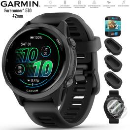 Garmin - Forerunner 570 - 42mm GPS Smartwatch Black Band + 2 Year Warranty Bundle - Slate Gray Aluminum - (2025)