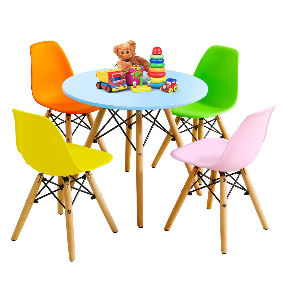 Gymax - 5 PC Kids Colorful Round Table Chair Set w/ 4 Armless Chairs - Blue