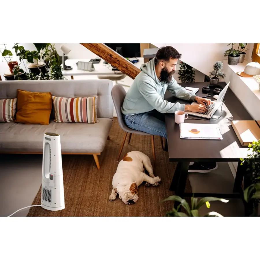 Alt View 19. Lasko - 1500-Watt Bladeless Ceramic Tower Space Heater with Timer and Remote Control - White.