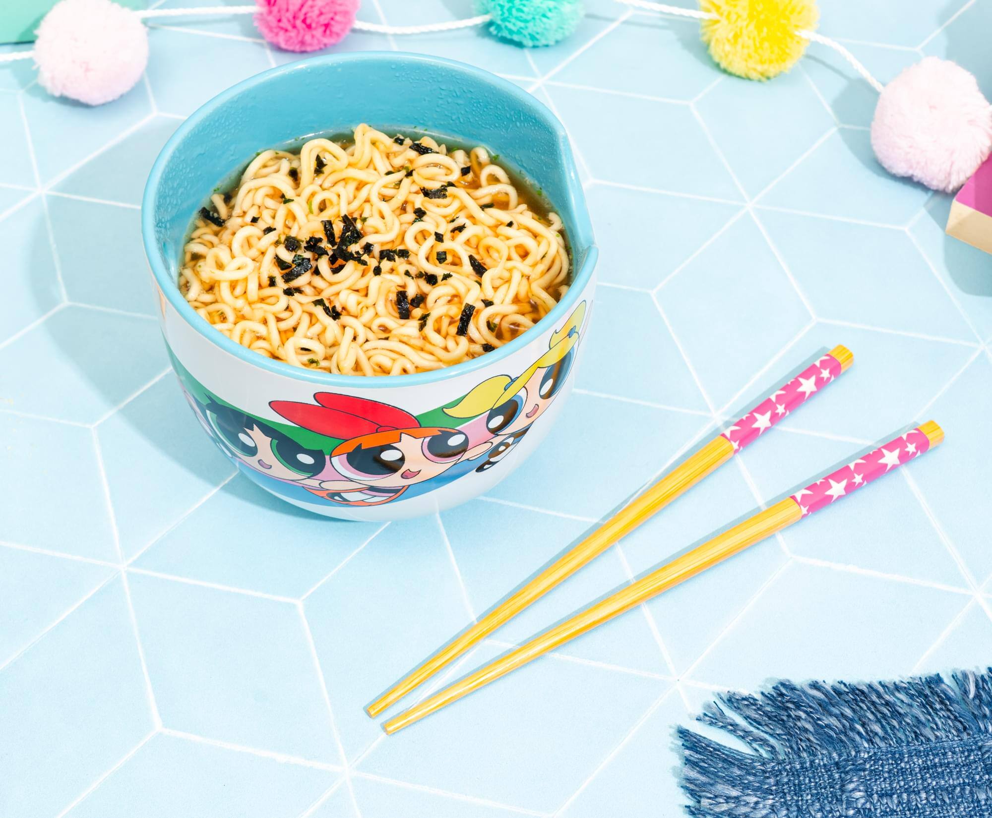 Alt View 6. Silver Buffalo - The Powerpuff Girls 20-Ounce Ceramic Ramen Bowl With Chopsticks - White.