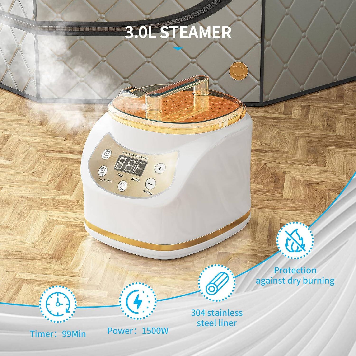 3.0L STEAMER

- Timer: 99Min
- Power: 1500W
- Protection against dry burning
- 304 stainless steel liner
