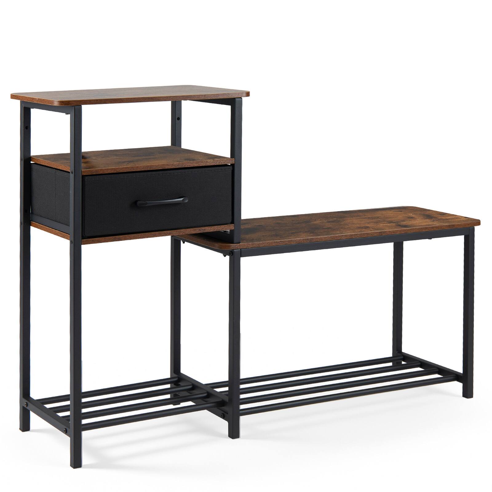 Alt View 9. Costway - Costway 3-Tier Shoe Rack Bench with Drawer & Metal Frame, Entryway Bench with Storage - Rustic Brown & Black.