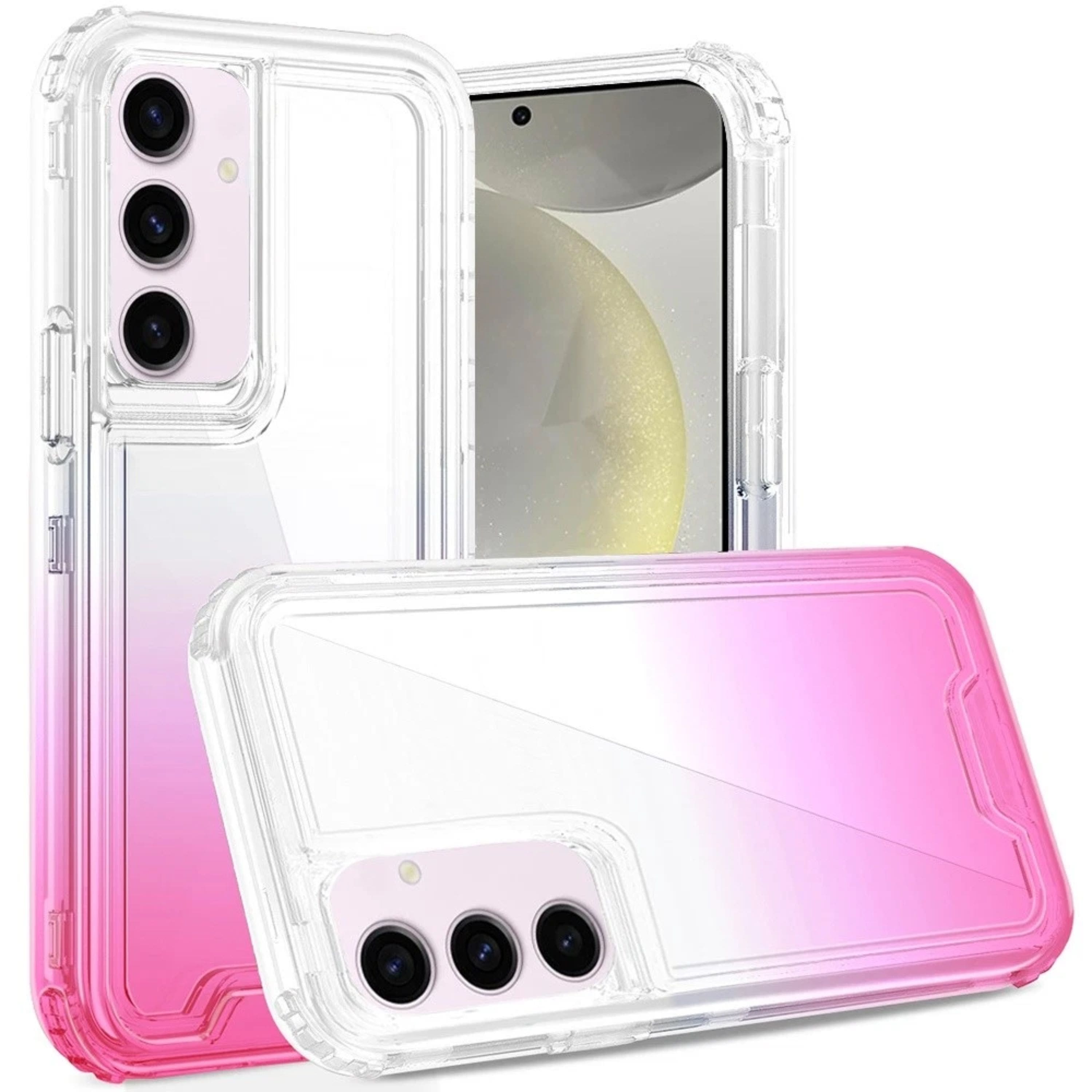 Kitcheniva - Thick Two Tone 3in1 Shockproof Hybrid Plus Tempered Glass For Samsung S25/S24 - Clear/Pink price history on PriceWatchPro