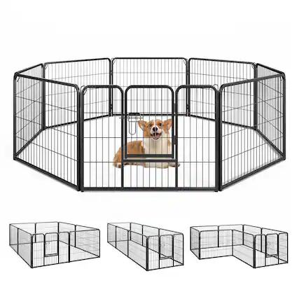 Front. Gymax - Gymax Dog Playpen Indoor Outdoor 8 Panel 24'' Height Pet Fence for Puppy w/ Door.
