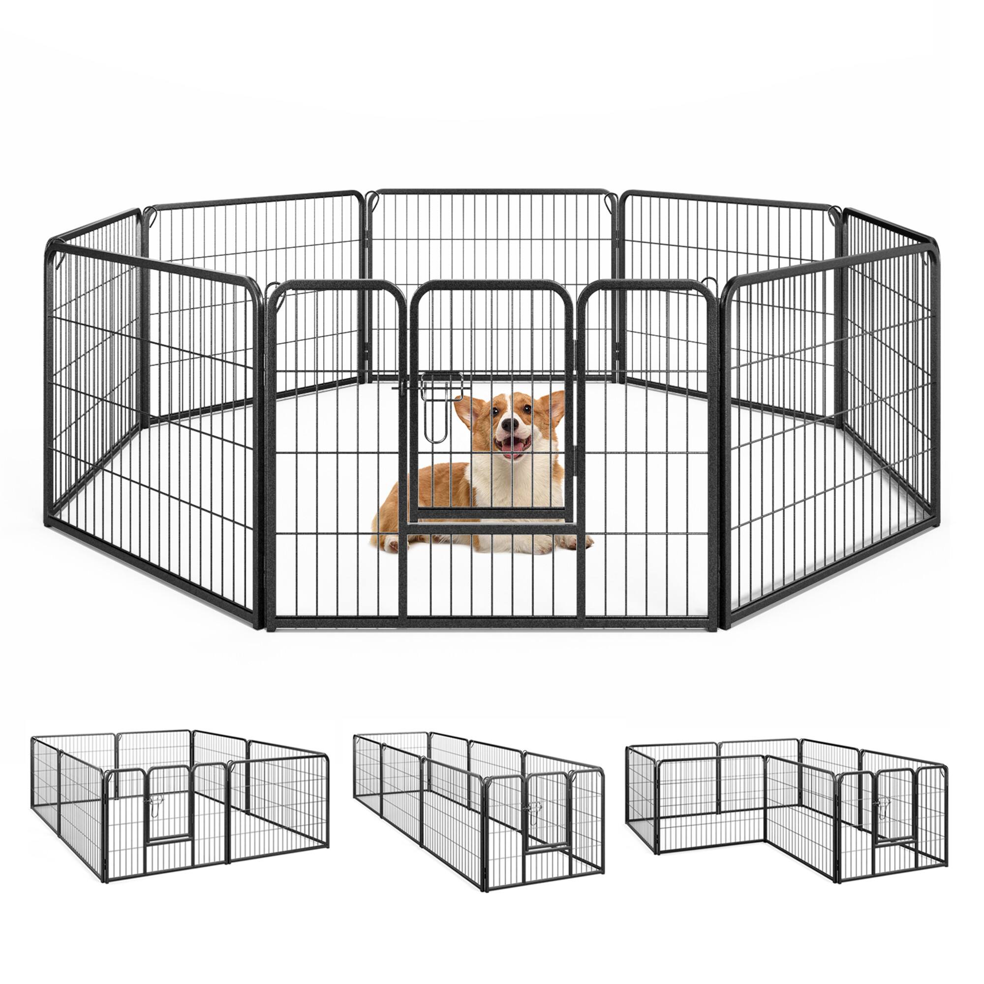 Gymax - Dog Playpen Indoor Outdoor 8 Panel 24'' Height Pet Fence for Puppy w/ Door
