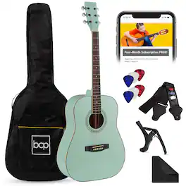 Best Choice Products - 41in Full Size All-Wood Acoustic Guitar Starter Kit w/Gig Bag, E-Tuner, Pick, Strap - Socal Green
