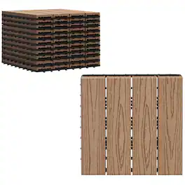 Outsunny - Interlocking Deck Tiles, Pack of 11 Outdoor Flooring Patio Tiles, 12" x 12", All Weather for Porch, Balcony - Teak