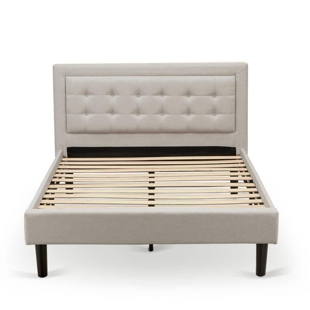 East West Furniture - FN08F-1HAE0 2-Pc Fannin Wooden Set for Bedroom with 1 Upholstered Bed and a Small Nightstand - Linen Fabric - Mist Beige