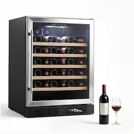 VEVOR - 24 inch Wine Fridge 52-Bottle Wine Cooler Refrigerator for Home Bar, Under Counter Built-in or Freestanding Compressor - Black;Silver