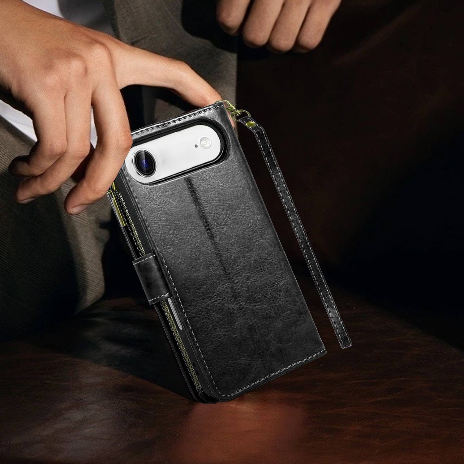Alt View 6. Equipd - Phone Case for iPhone 17 Air 6.5", Luxury Wallet Card ID Zipper Money Holder Cover (Black) - Black.
