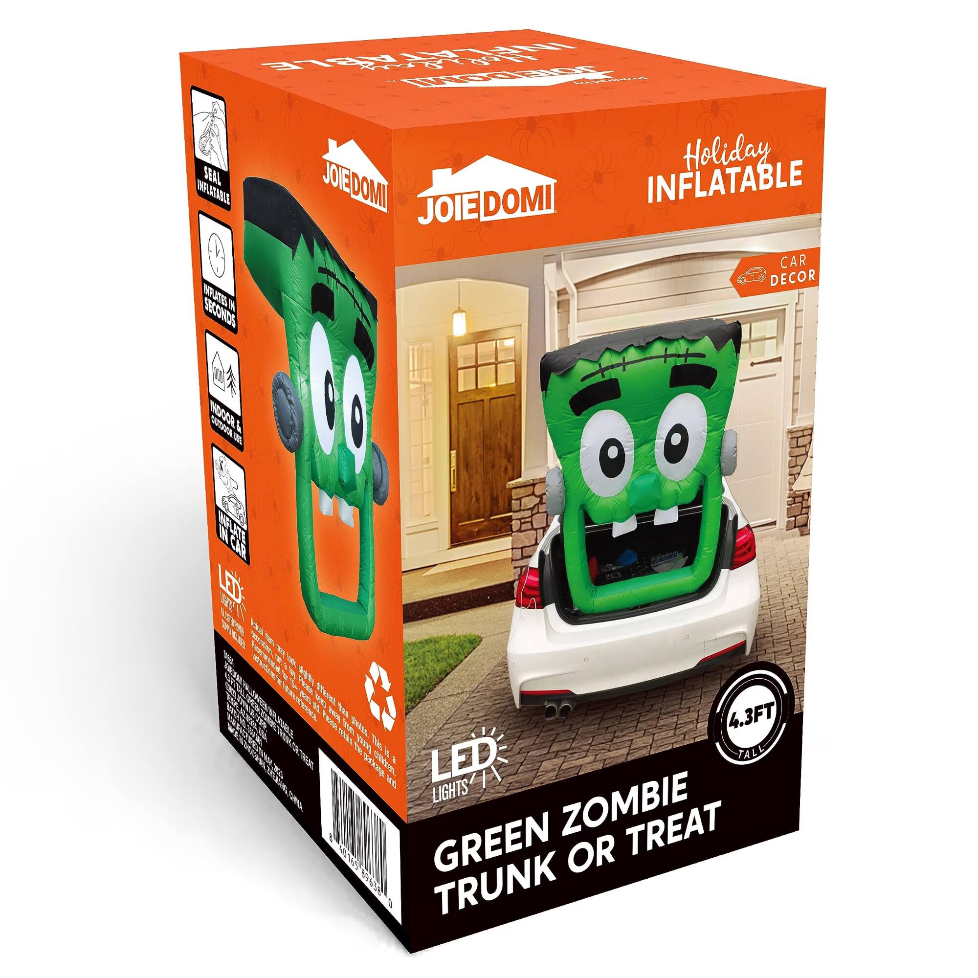 Holiday INFLATABLE CAR DECOR  
GREEN ZOMBIE TRUNK OR TREAT  
4.3FT TALL  
LED LIGHTS