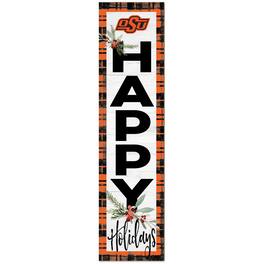 Jardine - Oklahoma State Cowboys 12'' x 48'' Happy Holidays Outdoor Leaner - White