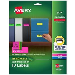 Avery - Sure Feed Laser/Inkjet ID Labels, 1" x 2-5/8", Assorted Neon, 360 Labels/Pack - Assorted Neon Colors