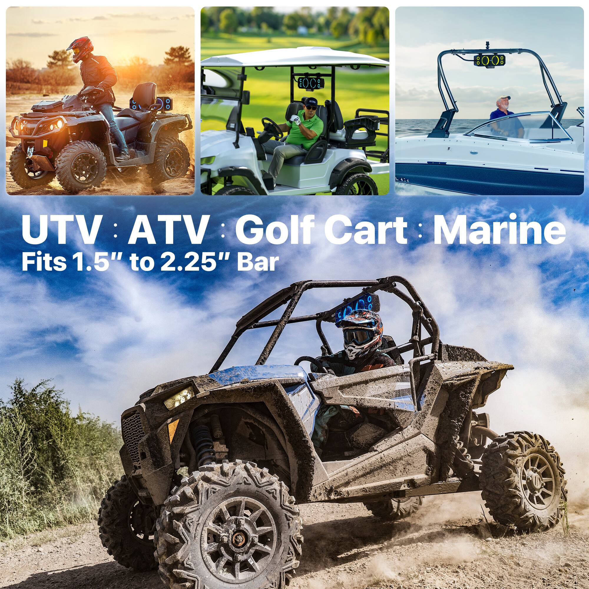 800: UTV : ATV : Golf Cart : Marine  
Fits 1.5" to 2.25" Bar