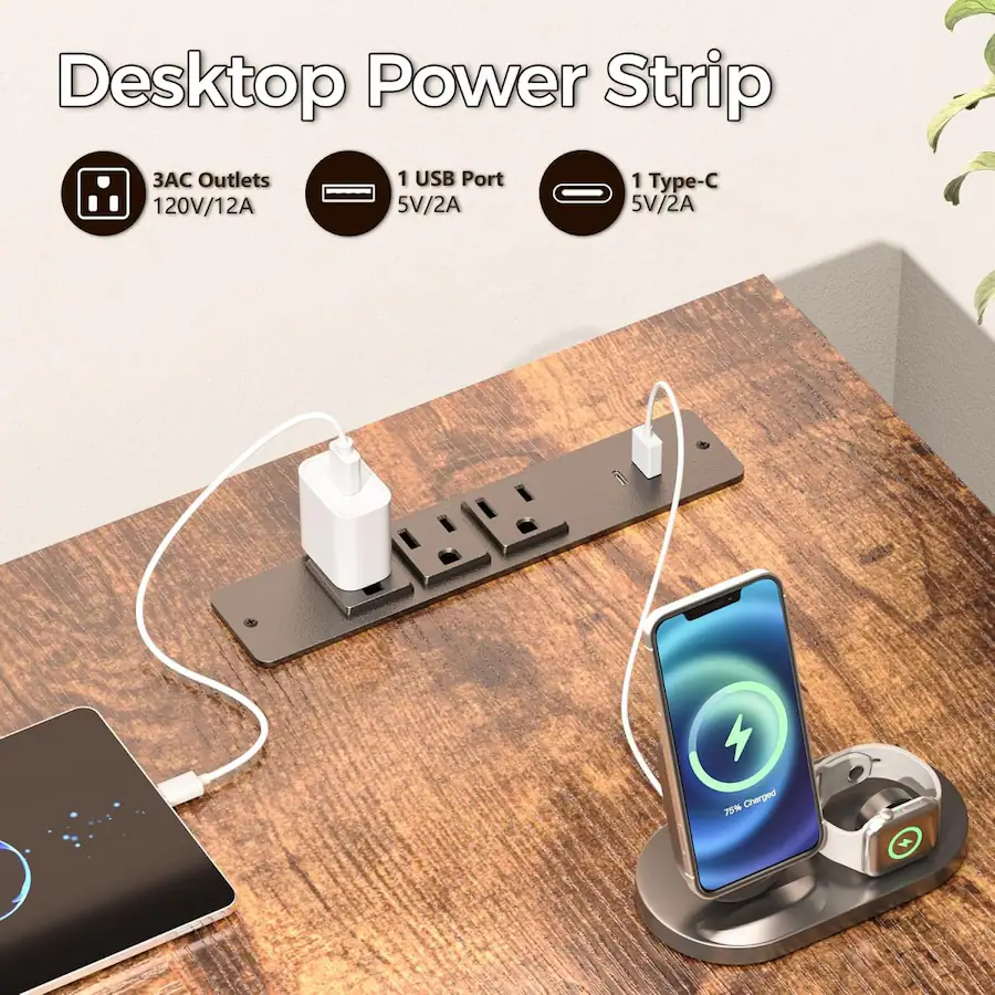 Desktop Power Socket Furnulem L Shaped Computer Desk with Power Outlets and USB Port ...