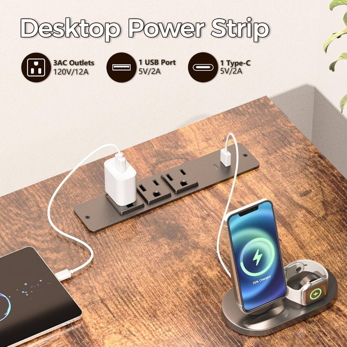 Desktop Power Strip

3AC Outlets 120V/12A
1 USB Port 5V/2A
1 Type-C 5V/2A

75% Charged