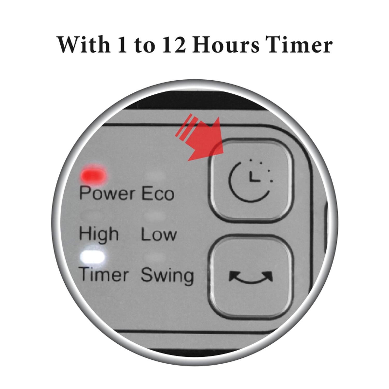 With 1 to 12 Hours Timer

Power Eco  
High Low  
Timer Swing