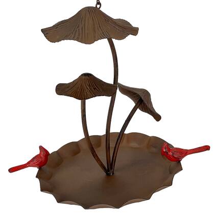 Front. Things2Die4 - Rustic Brown Triple Mushroom Bird Feeder – Pie Plate Tray, Farmhouse Decor - Multicolored.