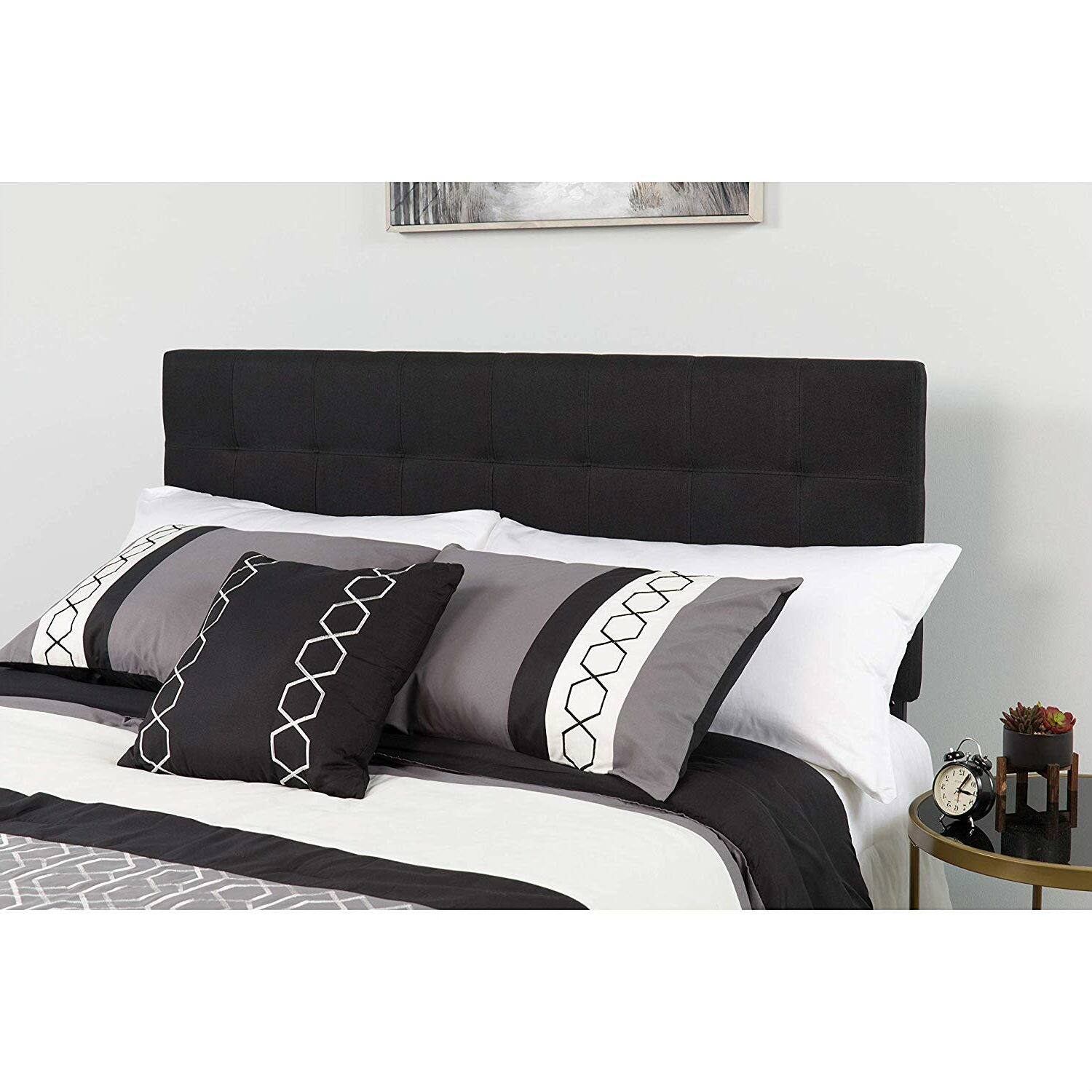 Angle. Hivvago - Queen size Modern Black Fabric Upholstered Panel Headboard - Black.