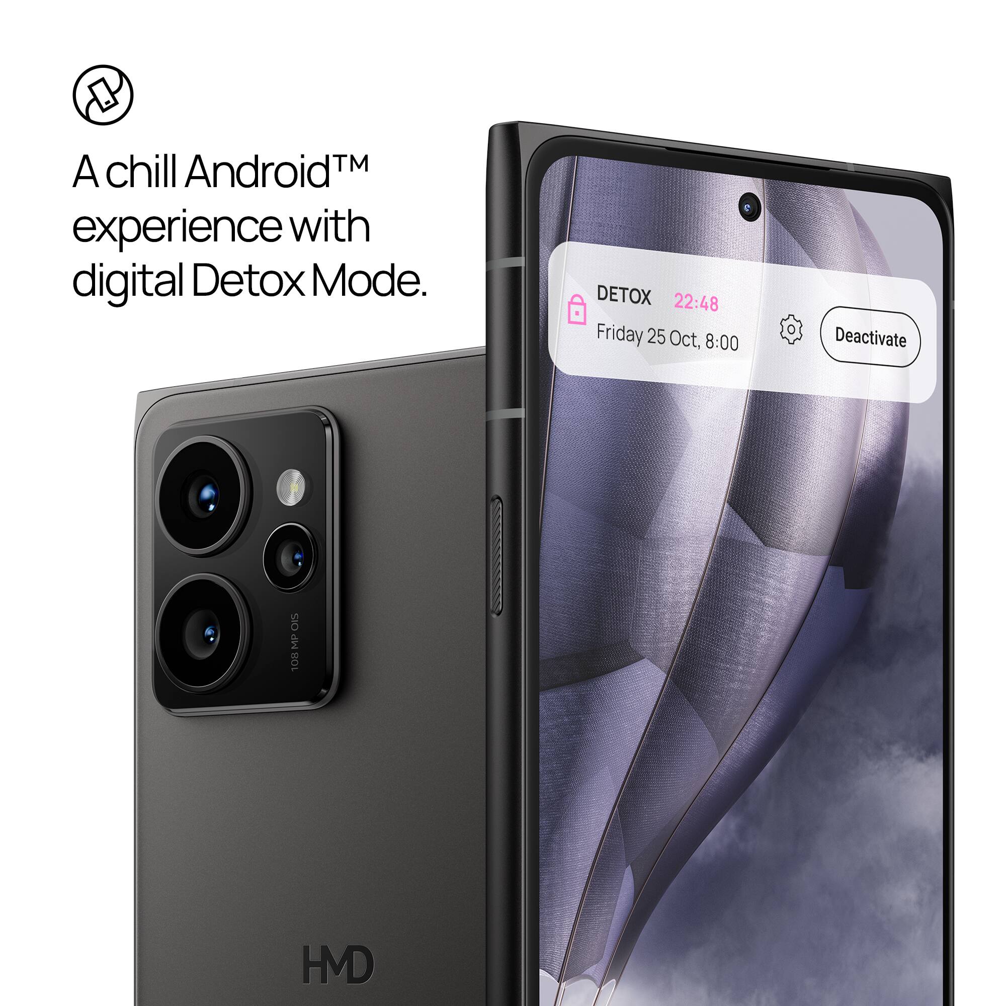 A chill AndroidTM experience with digital Detox Mode. DETOX 22:48 Friday 25 Oct, 8:00 O Deactivate SIO MP MPOI 108 HMD.