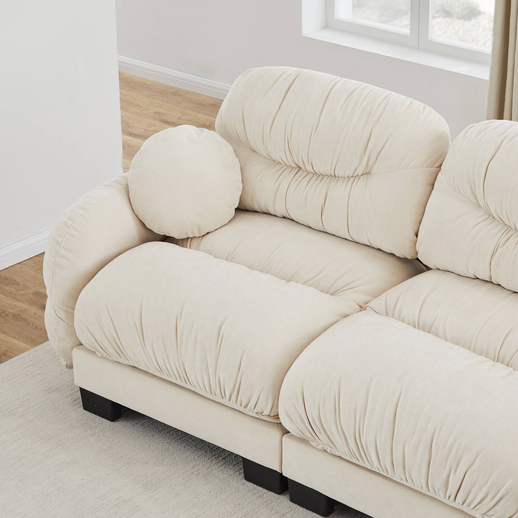Alt View 2. Anysun - 4 Seater Modular Sofa with Chenille Fabric, High-Density Foam & Curved Armrests, Pleated Design for Living Room - Beige.