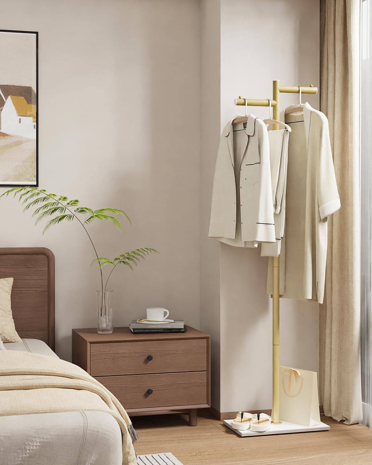 Alt View 1. Hirose Alice - Free-standing Metal Coat Racks Modern Garment Rack Z-shaped Coat Tree with Natural Rock Base for Bedroom Of... - White 15.4*10.2*68.9in.