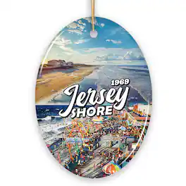 OrnamentallyYou - Vibrant Jersey Shore Ceramic Ornament New Jersey in Atlantic Ocean Christmas Souvenir Oval - Multi-colored