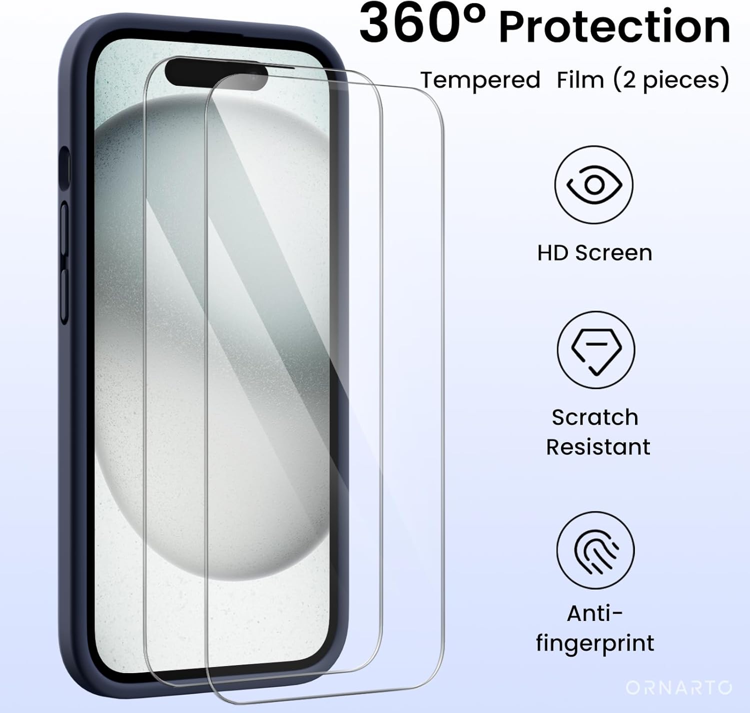 360° Protection Tempered Film (2 pieces) HD Screen Scratch Resistant Anti-fingerprint ORNARTO