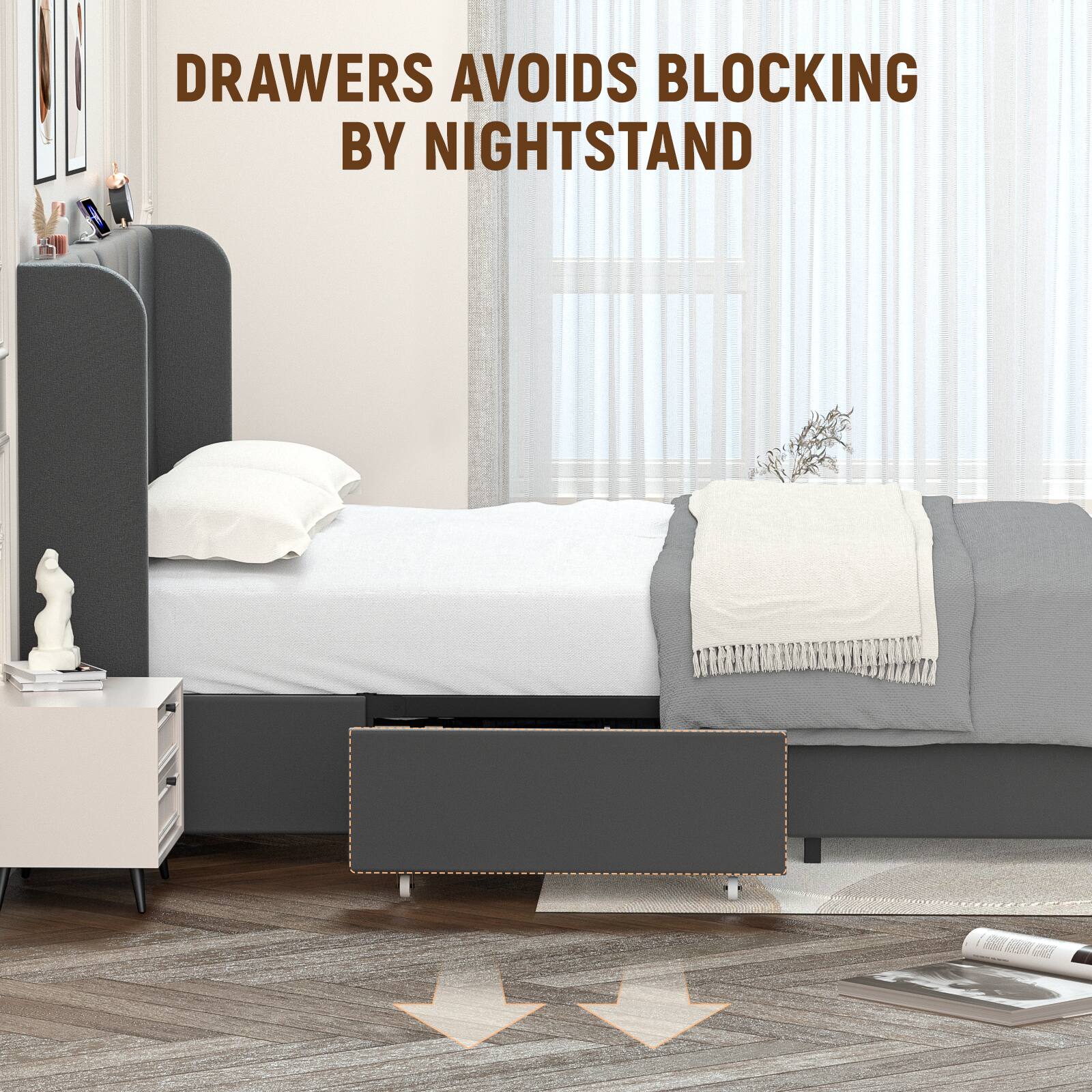 DRAWERS AVOIDS BLOCKING BY NIGHTSTAND