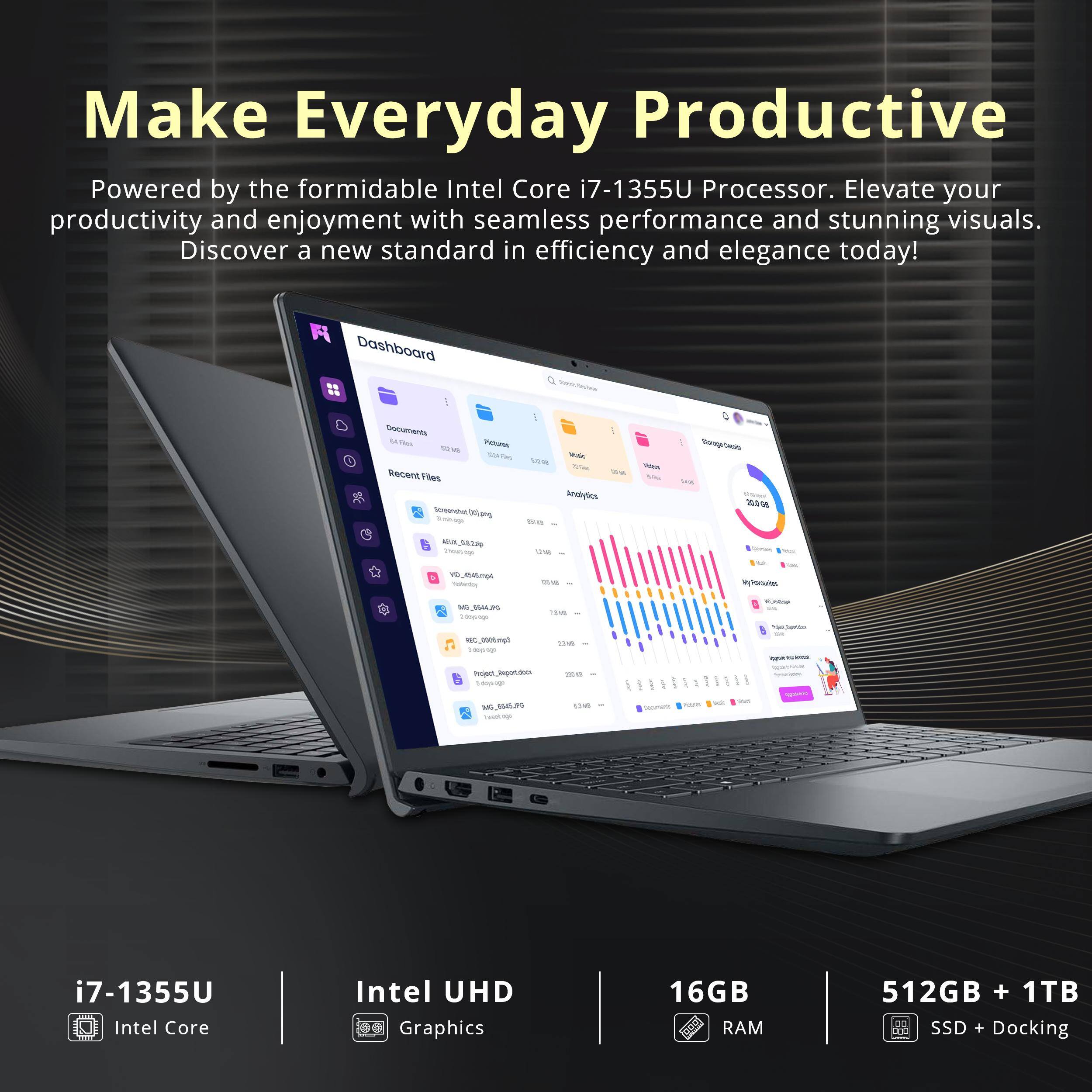 Make Everyday Productive

Powered by the formidable Intel Core i7-1355U Processor. Elevate your productivity and enjoyment with seamless performance and stunning visuals. Discover a new standard in efficiency and elegance today!

i7-1355U Intel Core
Intel UHD Graphics
16GB RAM
512GB + 1TB SSD + Docking