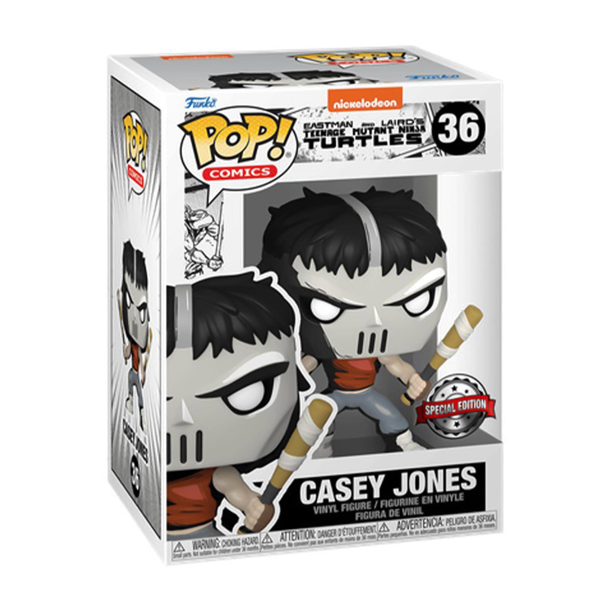 Funko POP! COMICS  
EASTMAN & LAIRD'S TEENAGE MUTANT NINJA TURTLES  
36  
CASEY JONES  
VINYL FIGURE / FIGURINE EN VINYLE / FIGURA DE VINIL  
SPECIAL EDITION  
WARNING: CHOKING HAZARD - ATTENTION: PELIGRO DE ASFIXIA - AVERTISSEMENT: RISQUE D'ÉTINCELEMENT