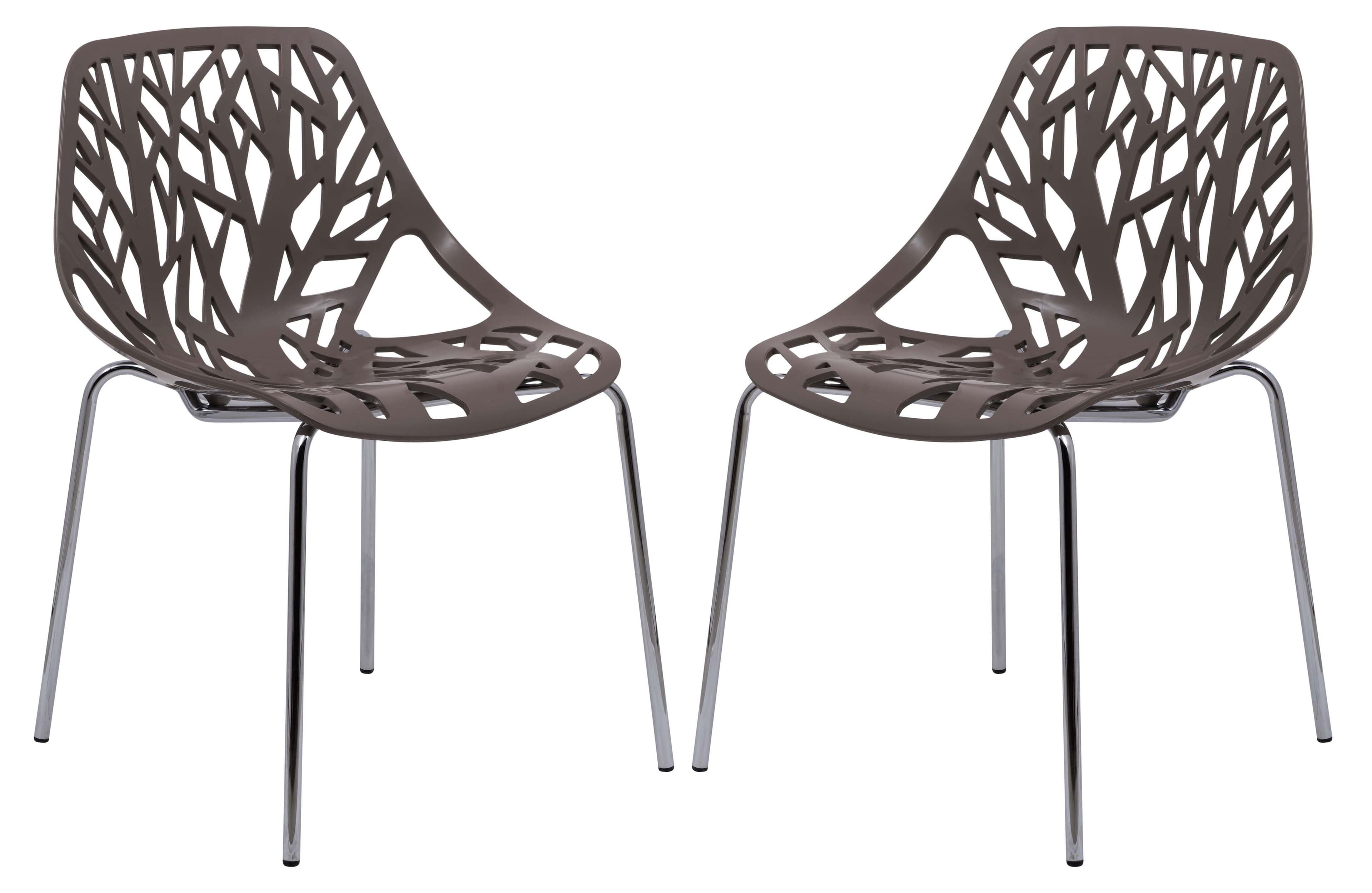 LeisureMod - Asbury Set of 2 Modern Stackable Dining Chair with Chrome Steel Legs and Cut Out Design for Indoor Outdoor - Taupe price history on PriceWatchPro