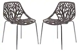 LeisureMod - Asbury Set of 2 Modern Stackable Dining Chair with Chrome Steel Legs and Cut Out Design for Indoor Outdoor - Taupe