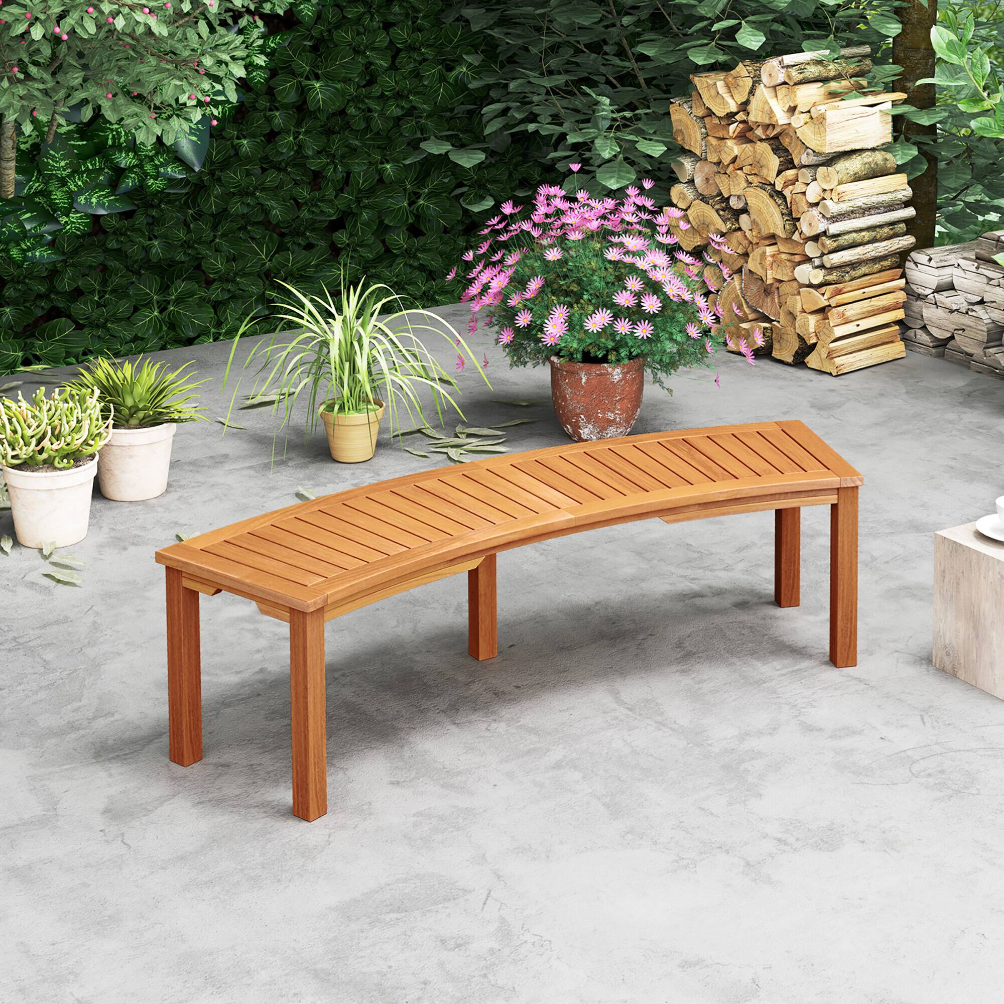 Alt View 3. Gymax - Gymax Set of 2 Outdoor Curved Bench w/ Slatted Seat Solid Acacia Wood for Yard - Natural.