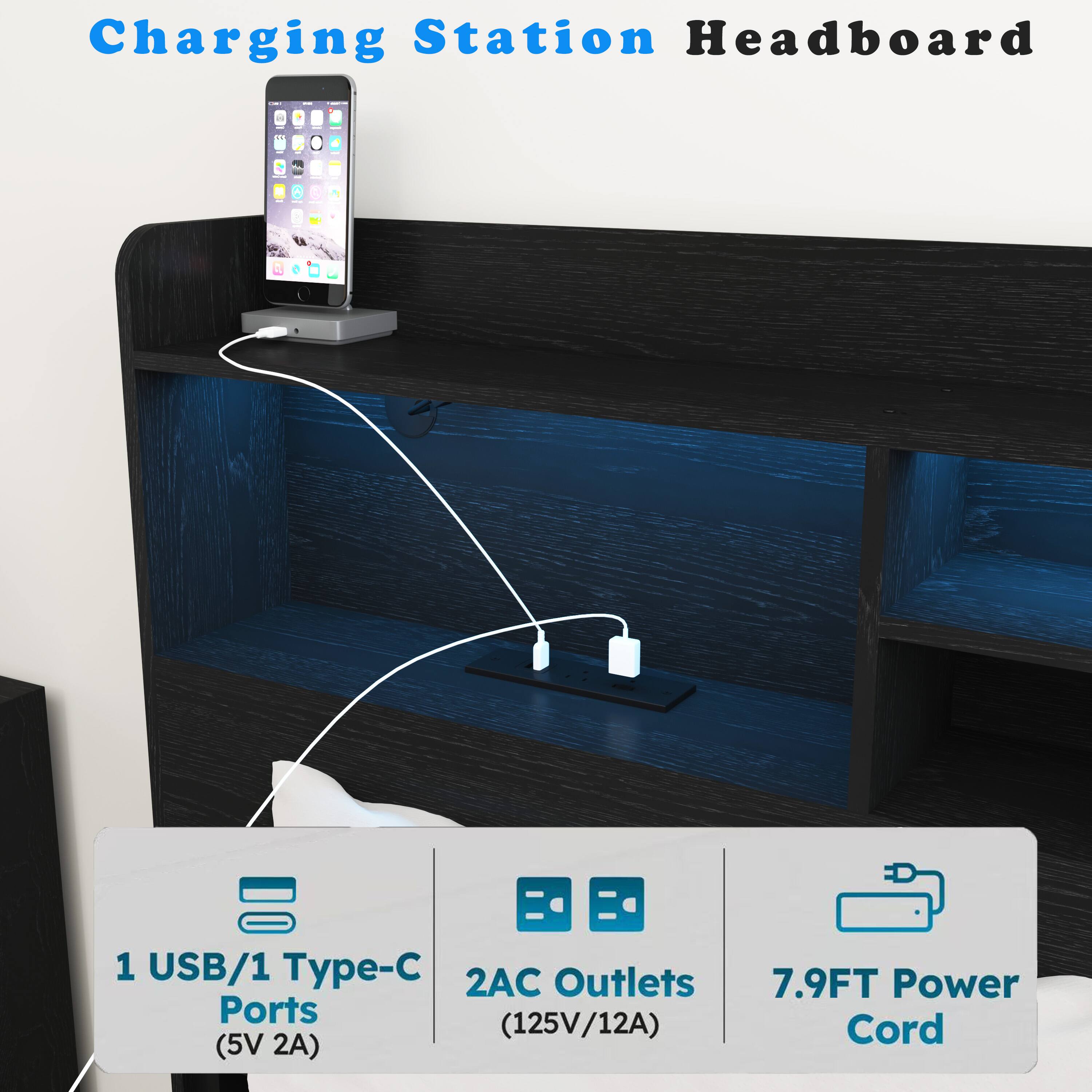 Charging Station Headboard

1 USB/1 Type-C Ports (5V 2A)

2 AC Outlets (125V/12A)

7.9FT Power Cord